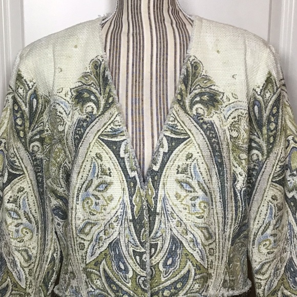 Chico’s Embellished Heritage Tweed Jacket, Ecru/Olive, 2 - Picture 2 of 11